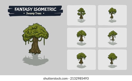 Green Swamp Tree Fantasy game assets - Isometric Vector Illustration