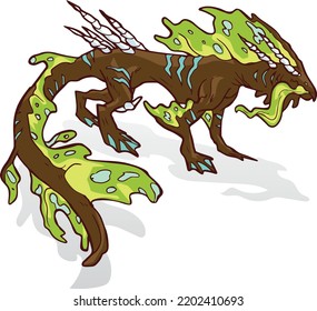Green Swarm Water Dragon Monster Beast Color Vector Illustration