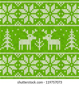 Green "sweater with deer" seamless pattern