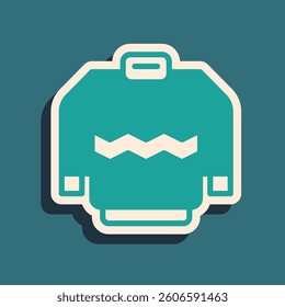 Green Sweater icon isolated on green background. Pullover icon. Sweatshirt sign. Long shadow style. Vector