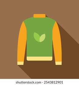 Green sweater with leaves logo promoting environmental awareness and sustainability