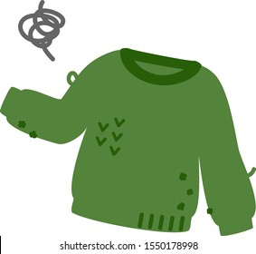 Green sweater with lint balls