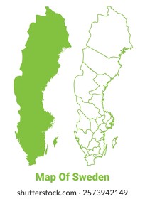 Green Sweden map outline and flat vector illustration