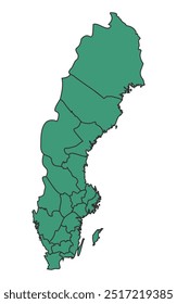 Grün Schweden Einfache Karte mit Zuständen Umrissvektor
