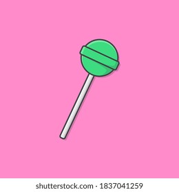 Green Sweet Lollipop Vector Icon Illustration. Sweet Candy Flat Icon