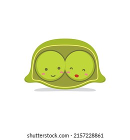 Green sweet pea in the pocket or wallet. A cartoon cute couple pea in the pouch illustration vector