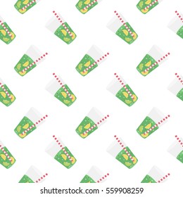 Green sweet water with lime and lemon. Seamless pattern.