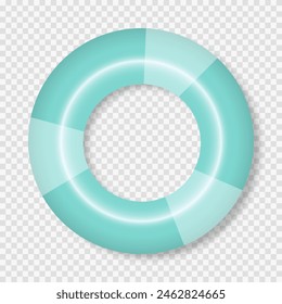 A green swimming lifebuoy on a transparent background. Colorful inflatable rubber circle. A swimming circle with a top view for the ocean, sea, pool. Vector EPS 10.