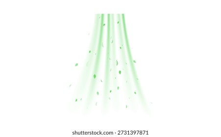 Elementos de remolino verde con hojas, movimiento de vórtice orgánico y curvas luminosas suaves. Frescura natural, tonos herbales, texturas botánicas. Concepto de vitalidad y energía ecológica. Ilustración vectorial de aire fresco