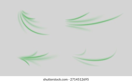 Elementos de redemoinho verde com movimento orgânico e curvas luminosas suaves. Frescura natural, tons de ervas e texturas botânicas. Vórtice fresco, vitalidade e energia ecológica. Ilustração de vetor de movimentos aéreos