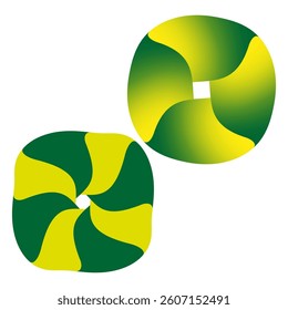 Green swirl illustration. Yellow gradient flow. Circular twist emblem. Vector dynamic shape.