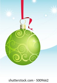 Green Swirly Christmas Ornament Winter Background, Easy-edit file