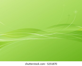 Green Swooshie Background with flowing lines and atomic starbursts. Easy-edit layered file.