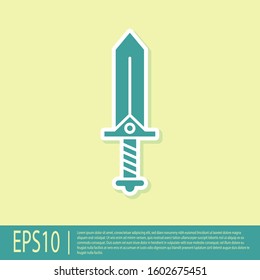 Green Sword for game icon isolated on yellow background.  Vector Illustration