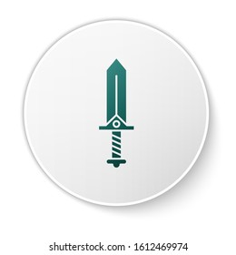 Green Sword for game icon isolated on white background. White circle button. Vector Illustration