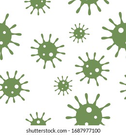 green Symbol of Coronavirus COVID 19 or Wuhan Coronavirus separated background. Seamless pattern. Vector illustration.