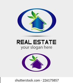 Green symbol of eco house with leafs 