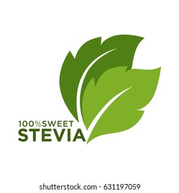 Green symbol of stevia or sweet grass 100 percent logo