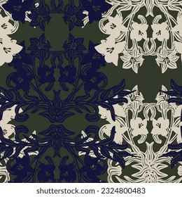 Green Symmetric Floral seamless pattern design for fashion textiles and graphics