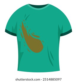 Green t shirt with large brown stain, suggesting a need for better laundry practices