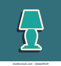 Green Table lamp icon isolated on blue background. Long shadow style. Vector Illustration