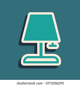 Green Table lamp icon isolated on green background. Long shadow style. Vector
