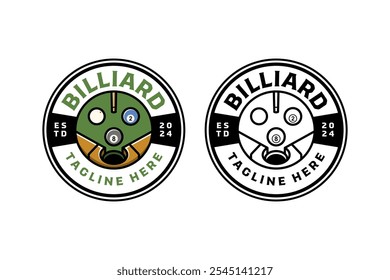 green table, pocket, balls, stick billiard badge logo design set for billiard sport and competition. pool balls, hole pocket, table,cue billiard illustration modern logo collection for snooker sport 