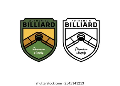 mesa verde y billar de bolsillo con letra Un diseño de logotipo de insignia de forma establecido para el deporte y la competencia del billar Punto de hoyo de billar con ilustración de muñeco de piscina colección de logotipo moderno para el deporte del snooker 