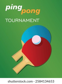 Green table tennis poster. Vector illustration two ping pong paddles and ball