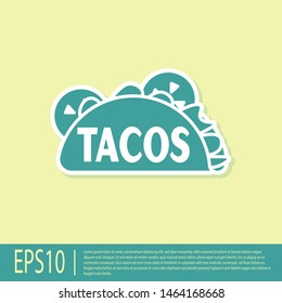 Green Taco with tortilla icon isolated on yellow background. Traditional mexican fast food. Vector Illustration
