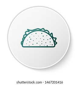 Green Taco with tortilla icon isolated on white background. Traditional mexican fast food. White circle button. Vector Illustration