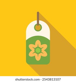 Green tag with a flower logo, representing natural products and sustainability