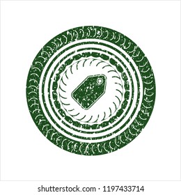 Green tag icon inside rubber texture