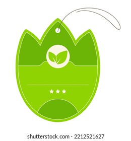 Green tag - modern flat design style single isolated image. Quality colorful illustration of price mark in the shape of flower bud. Identification for clothes or gifts. Shopping and discount idea