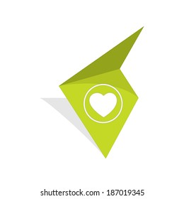 the green tag with white heart pictogram / the tag with heart icon / The stylish tag with heart symbol