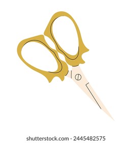 Green tailor scissors for cutting, cutting, grooming in flat style. Vector stock cartoon illustration of closed scissors on isolated white background. Metal blades