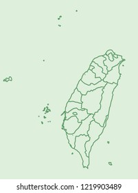 Green Taiwan map with border lines of different provinces on light background vector illustration