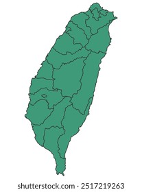 Verde Taiwán Mapa simple con el Vector del contorno fronterizo de los estados