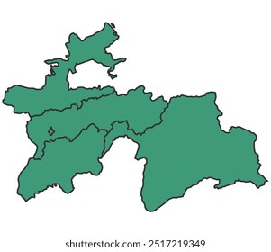 Green Tajikistan Simple map with states border outline vector