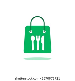 green take away bag like food-to-go icon. linear simple trend modern takeaway logotype graphic art design element isolated on white. concept of grab-and-eat badge or food-on-the-go label