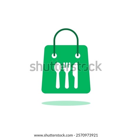 green take away bag like food-to-go icon. linear simple trend modern takeaway logotype graphic art design element isolated on white. concept of grab-and-eat badge or food-on-the-go label