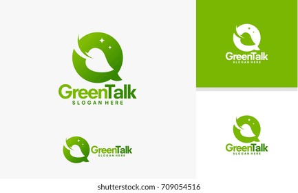 Green Talk logo template, Nature Discussion logo designs vector