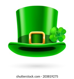 Green tall hat in St. Patrick Day on a white background