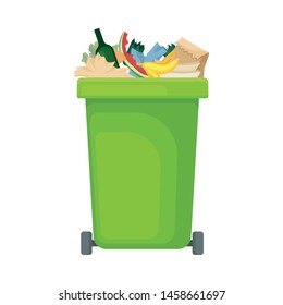 Green tank with garbage. Vector illustration on white background.