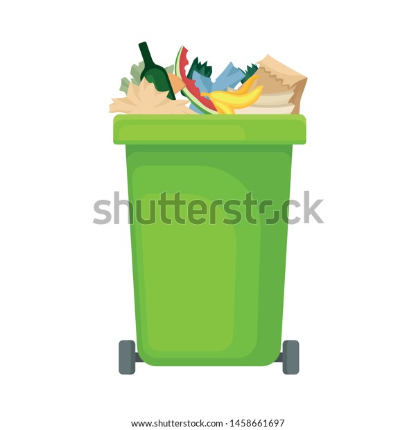 Green tank with garbage. Vector illustration
on white background.