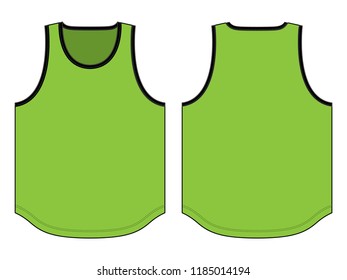 Green Tank Top With Curve Hem Template On White Background.
Front And Back View, Vector File.