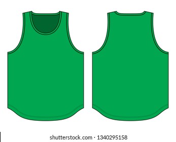 Green Tank Top With Curve Hem Template On White Background.
Front And Back View, Vector File.