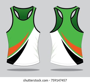 Green Tank Top Shirt Design On Gray Background.Front And Back View, Vector FIle