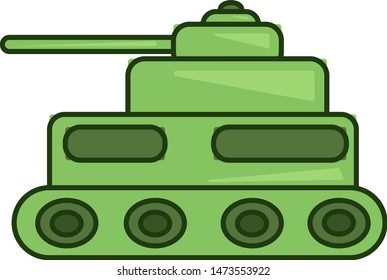 A green tank which is armed and ready for fight, vector, color drawing or illustration.