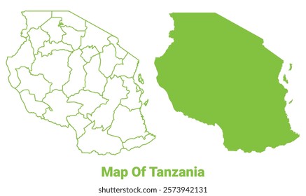 Green Tanzania map outline and flat vector illustration